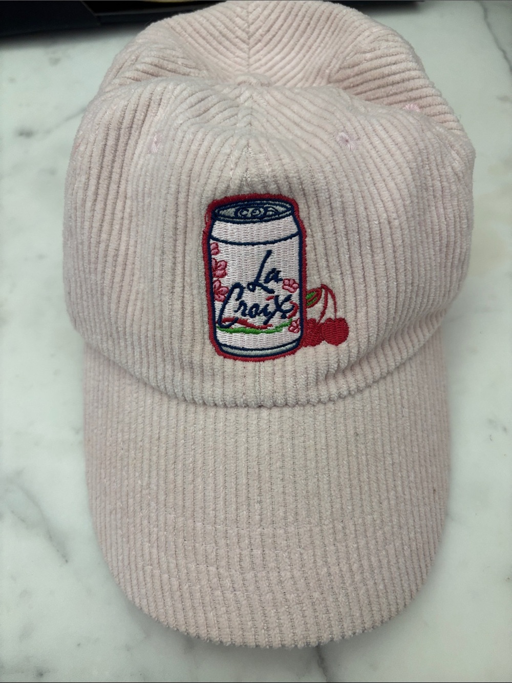 Embroidered Cherry Can Corduroy Cap - Light Pink